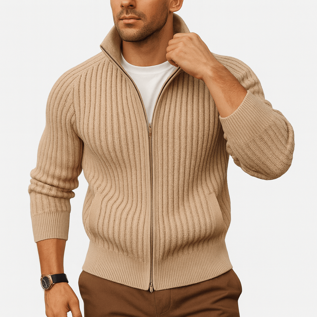 LUXEOUTFIT | Ribbed Zip Cardigan