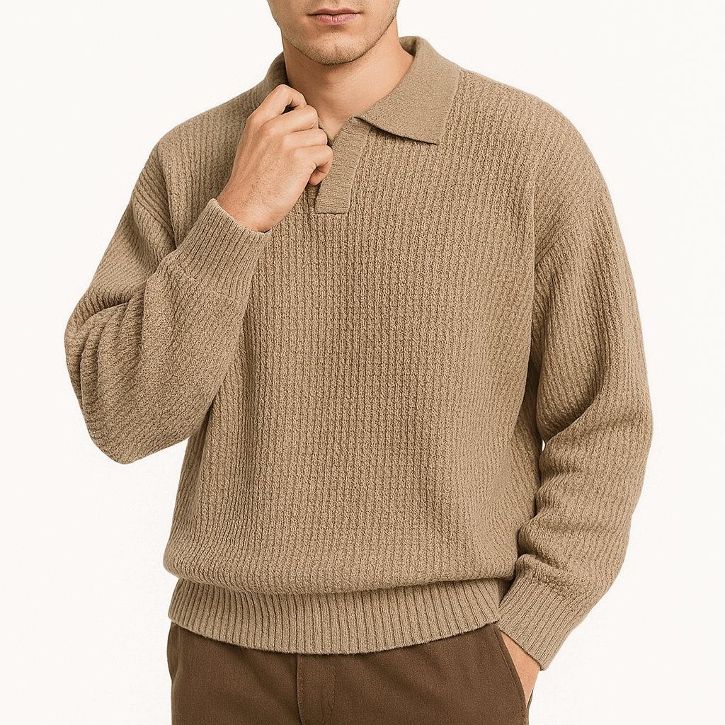 LUXEOUTFIT | Waffle Knit Polo Sweater