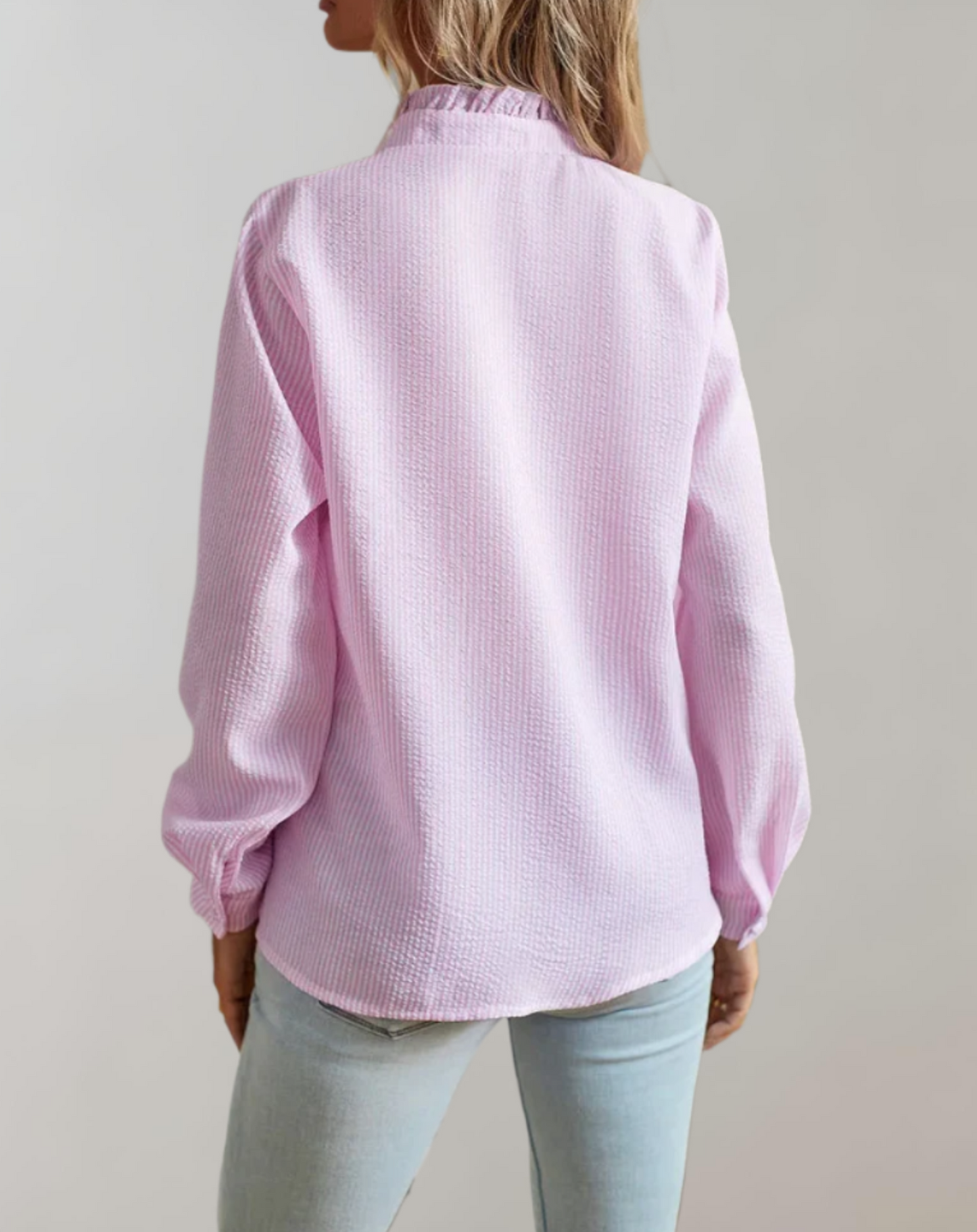 Abelia® | Loose-Fitting Top With Ruffles, Stand-Up Collar, Button Closure And Long Sleeves