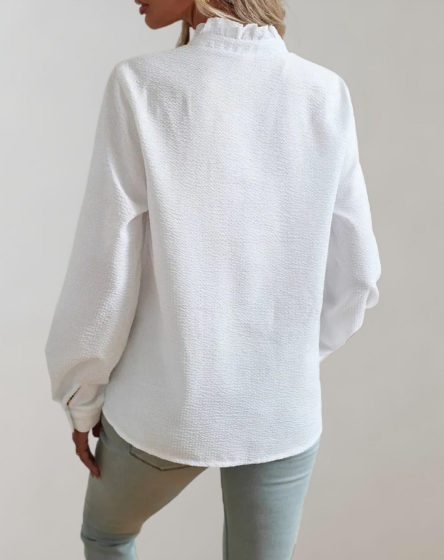 Abelia® | Loose-Fitting Top With Ruffles, Stand-Up Collar, Button Closure And Long Sleeves