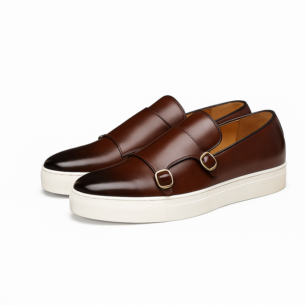 Luxeoutfit | Contrast Buckled Leather Loafers