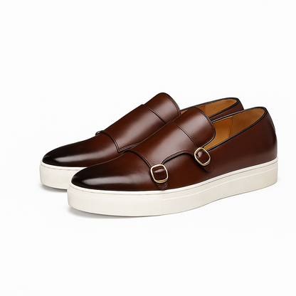 Luxeoutfit | Contrast Buckled Leather Loafers