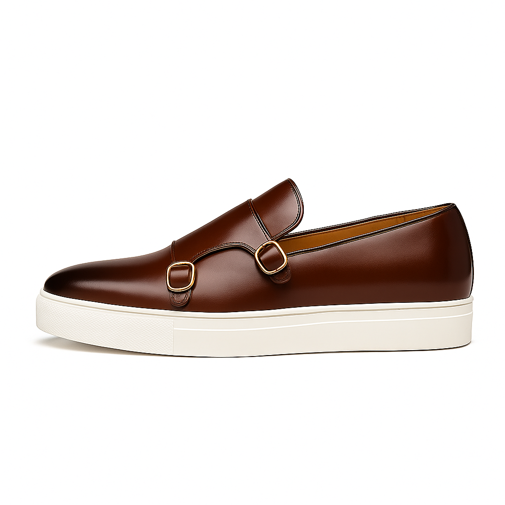 Luxeoutfit | Contrast Buckled Leather Loafers