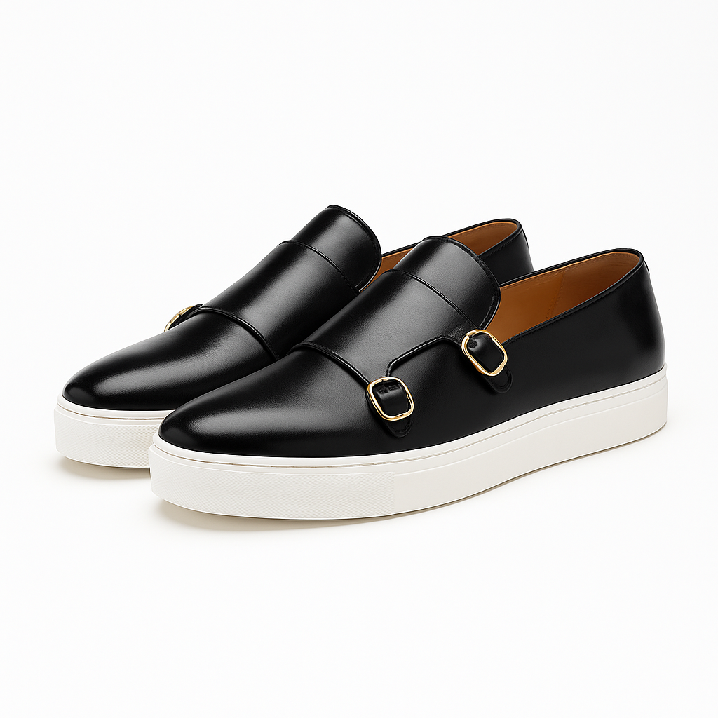 Luxeoutfit | Contrast Buckled Leather Loafers