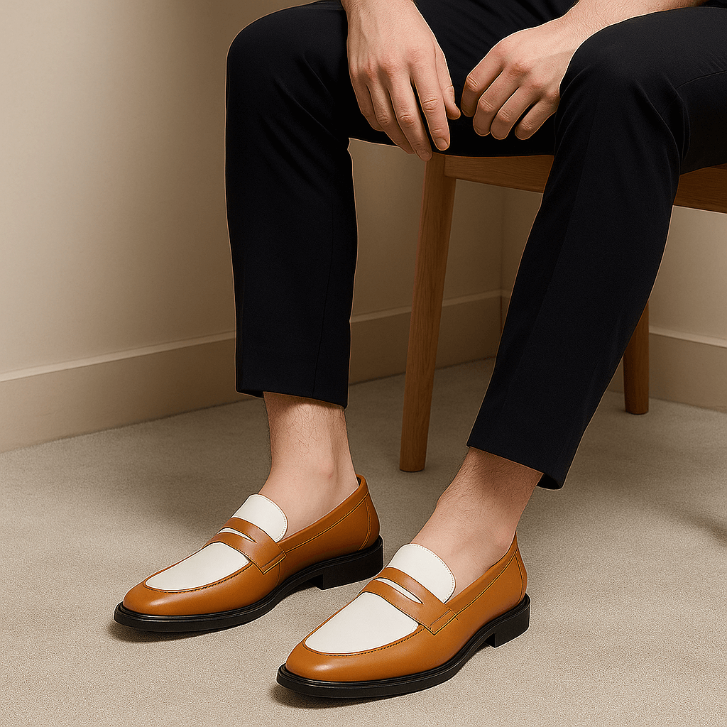Luxeoutfit | Contrast Strap Polished Leather Loafers
