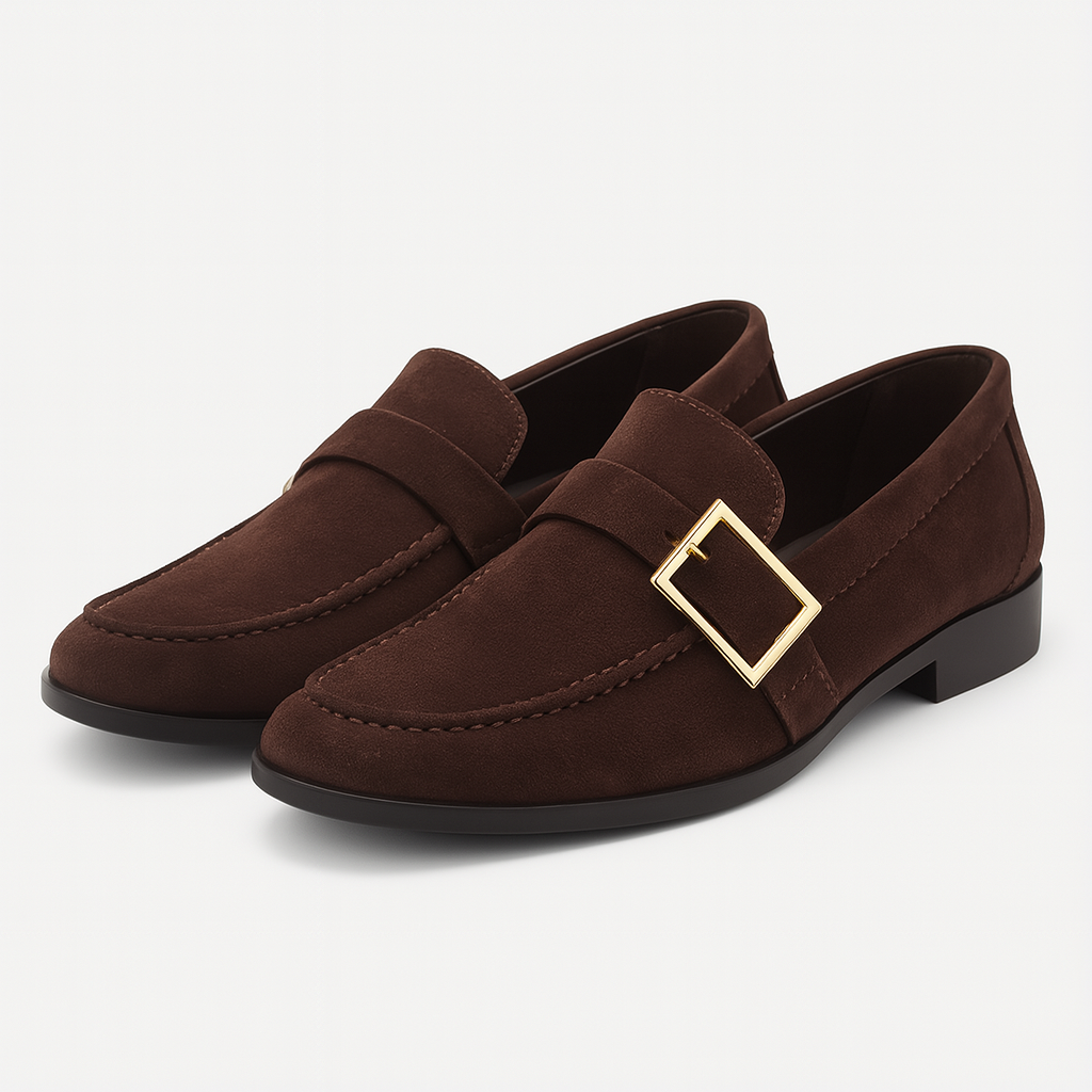 Luxeoutfit | Suede Buckle Slip-On Loafers