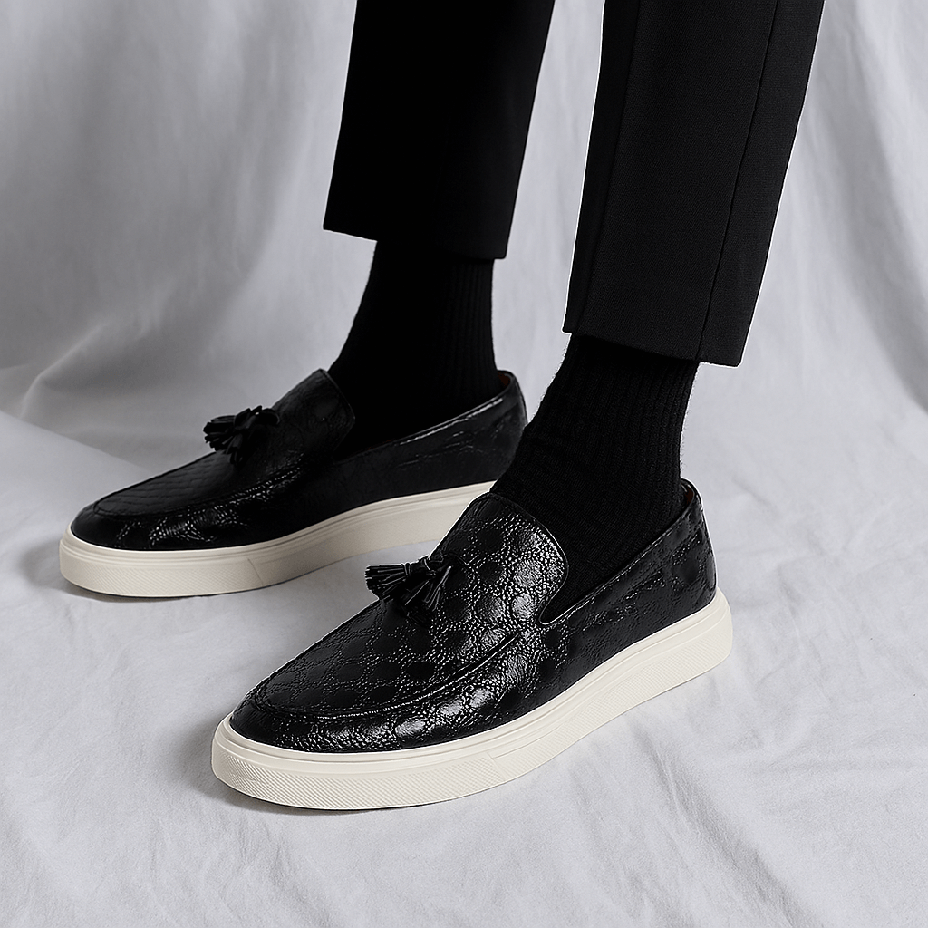 Luxeoutfit | Textured Leather Tassel Loafers