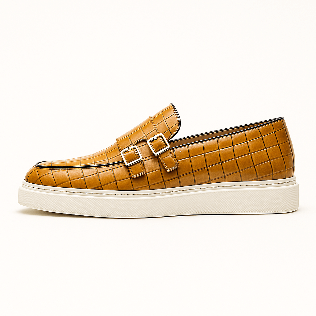 Luxeoutfit | Twin Buckle Croc-Texture Loafers