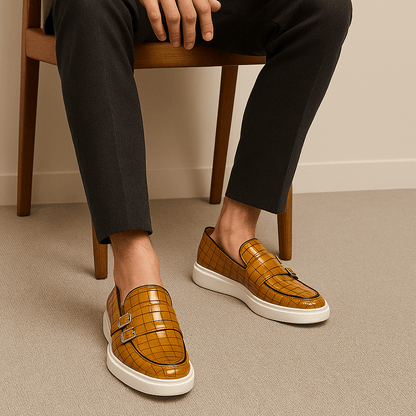 Luxeoutfit | Twin Buckle Croc-Texture Loafers