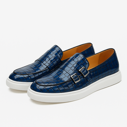 Luxeoutfit | Twin Buckle Croc-Texture Loafers