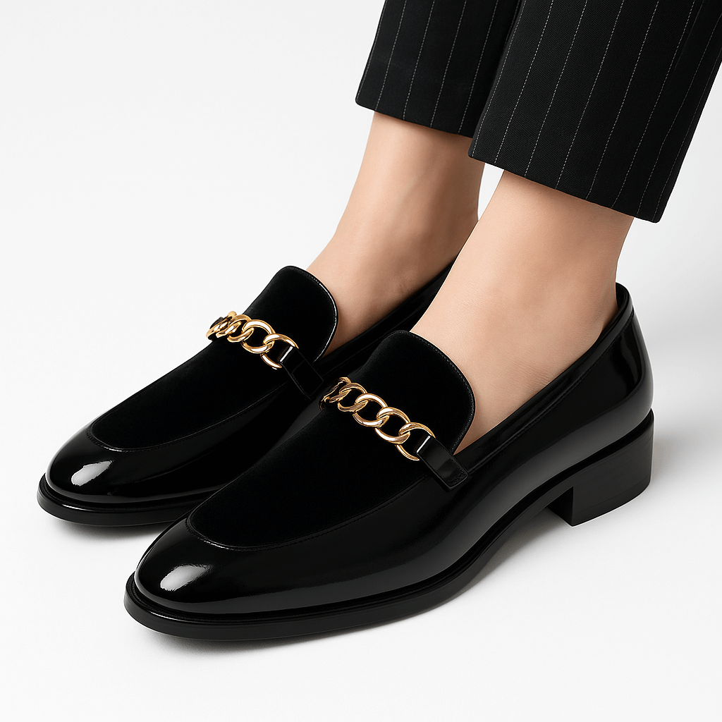 Luxeoutfit | Velvet Chain Slip-On Loafers