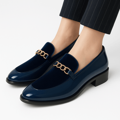 Luxeoutfit | Velvet Chain Slip-On Loafers