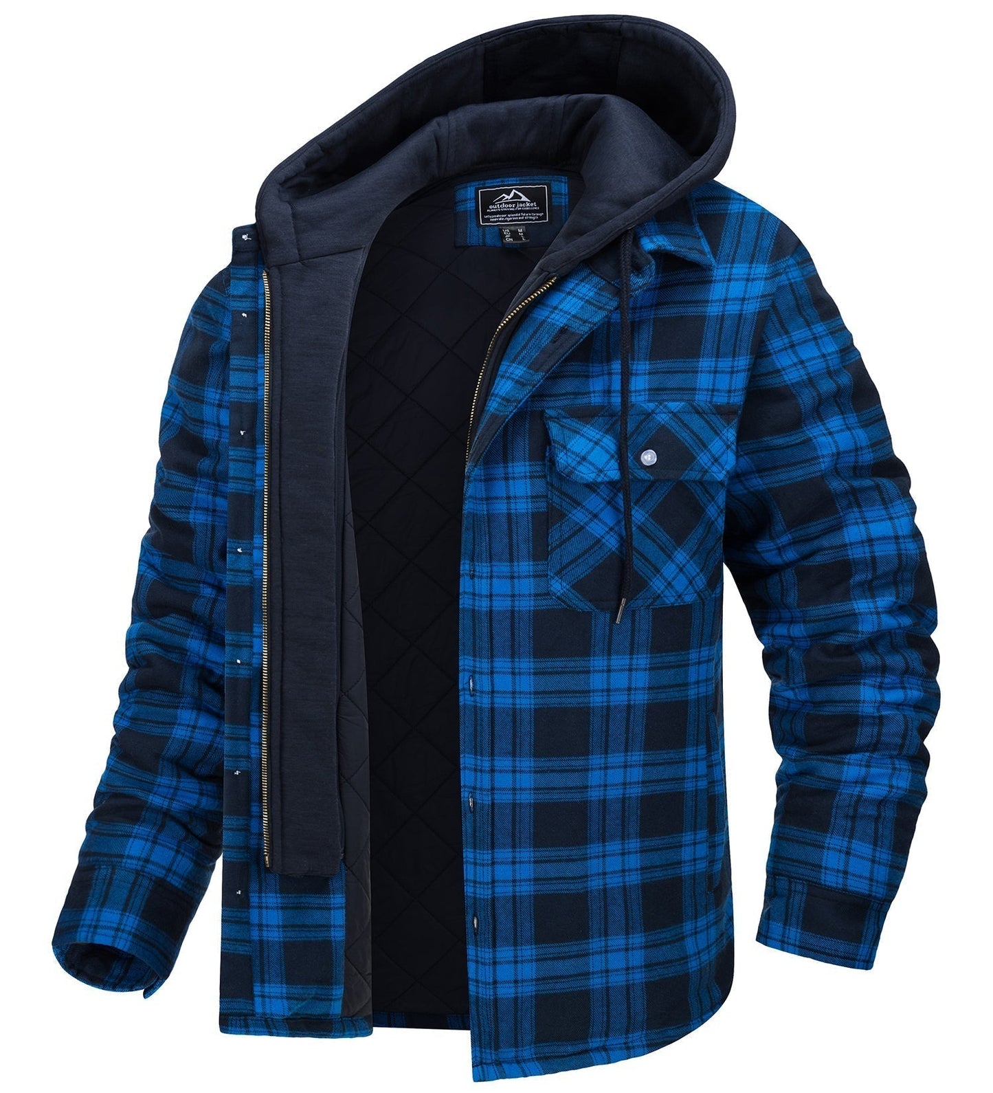 Men’s Shirt Jacket – Relaxed Fit – Flannel Plaid – Quilted Lining – Detachable Hood
