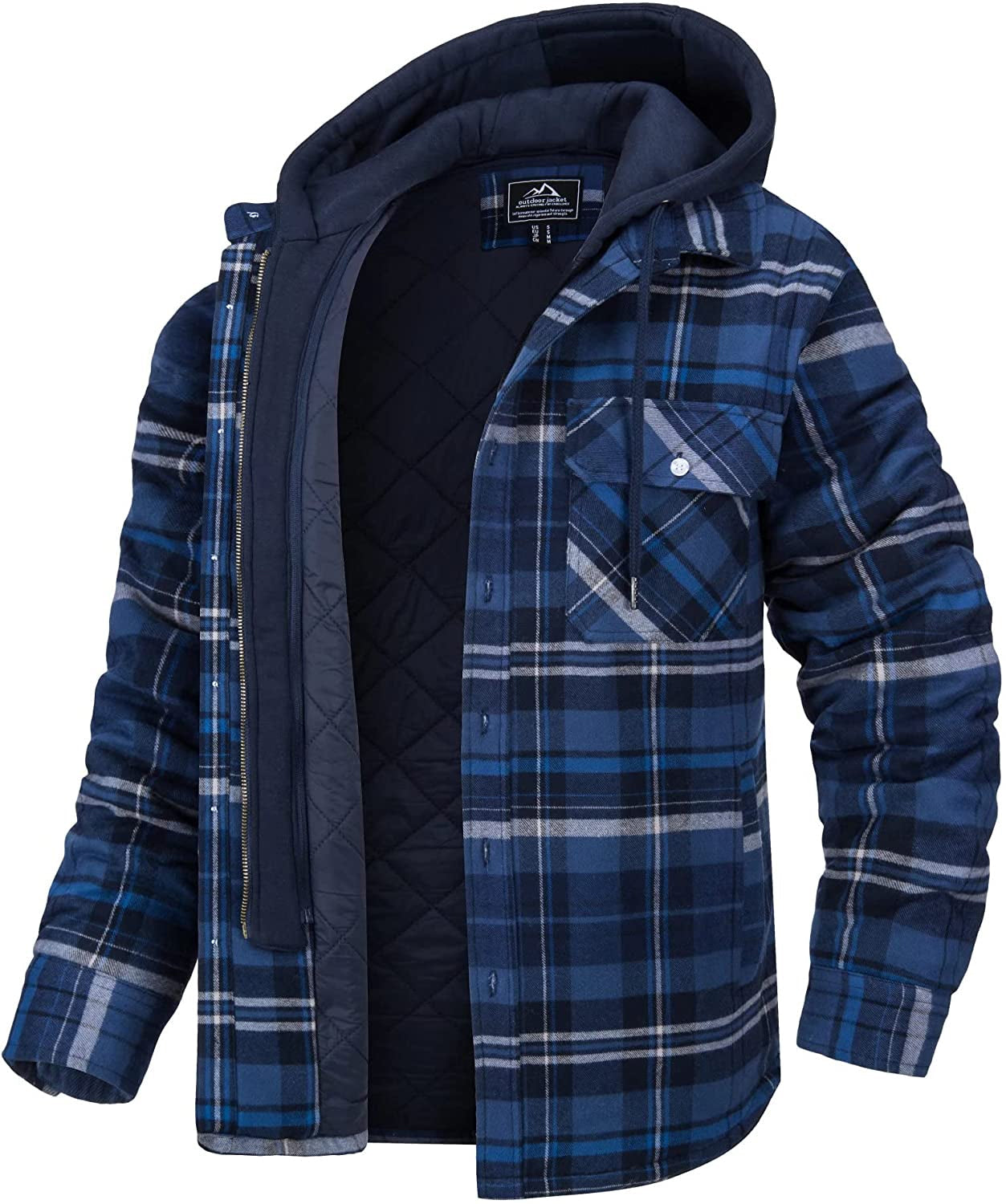 Men’s Shirt Jacket – Relaxed Fit – Flannel Plaid – Quilted Lining – Detachable Hood