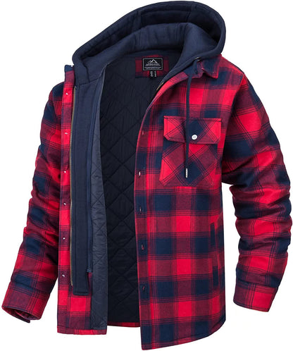 Men’s Shirt Jacket – Relaxed Fit – Flannel Plaid – Quilted Lining – Detachable Hood