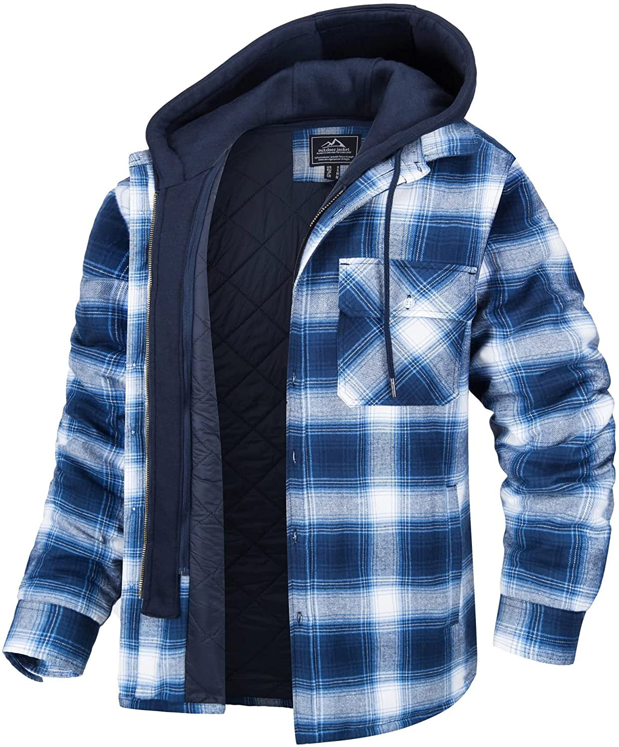 Men’s Shirt Jacket – Relaxed Fit – Flannel Plaid – Quilted Lining – Detachable Hood