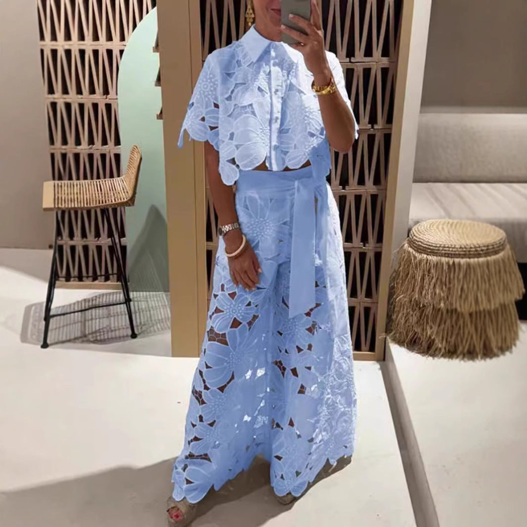 Rosa® | Women'S Evening Set With Floral Cut-Out Design And Waist Belt