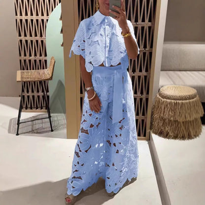 Rosa® | Women'S Evening Set With Floral Cut-Out Design And Waist Belt