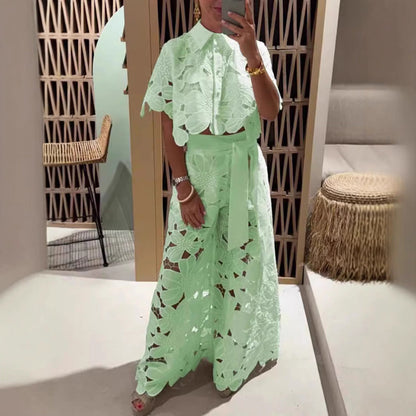 Rosa® | Women'S Evening Set With Floral Cut-Out Design And Waist Belt