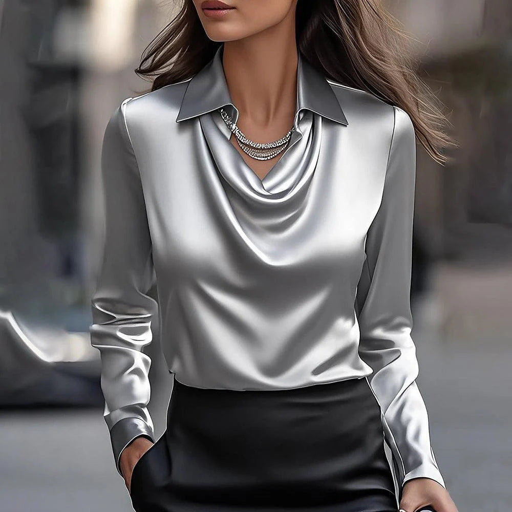 Karol® | Women'S Blouse With Chic Waterfall Neckline And Long Sleeves