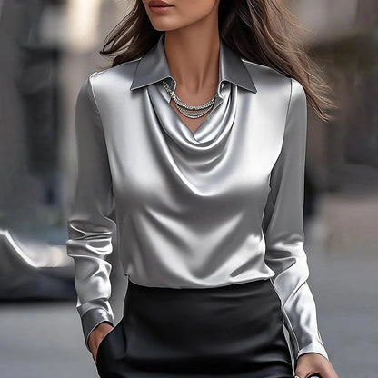 Karol® | Women'S Blouse With Chic Waterfall Neckline And Long Sleeves
