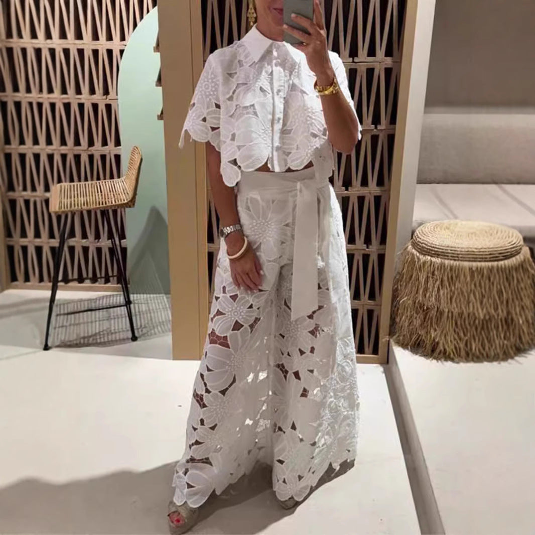 Rosa® | Women'S Evening Set With Floral Cut-Out Design And Waist Belt