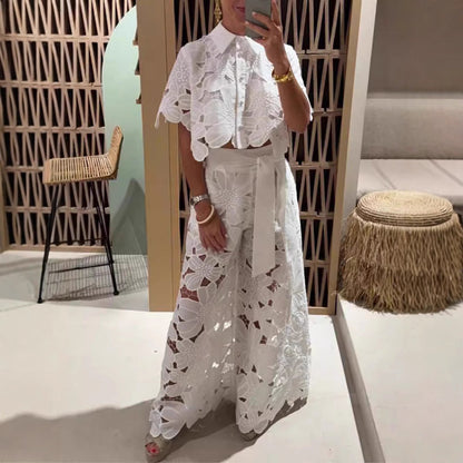 Rosa® | Women'S Evening Set With Floral Cut-Out Design And Waist Belt