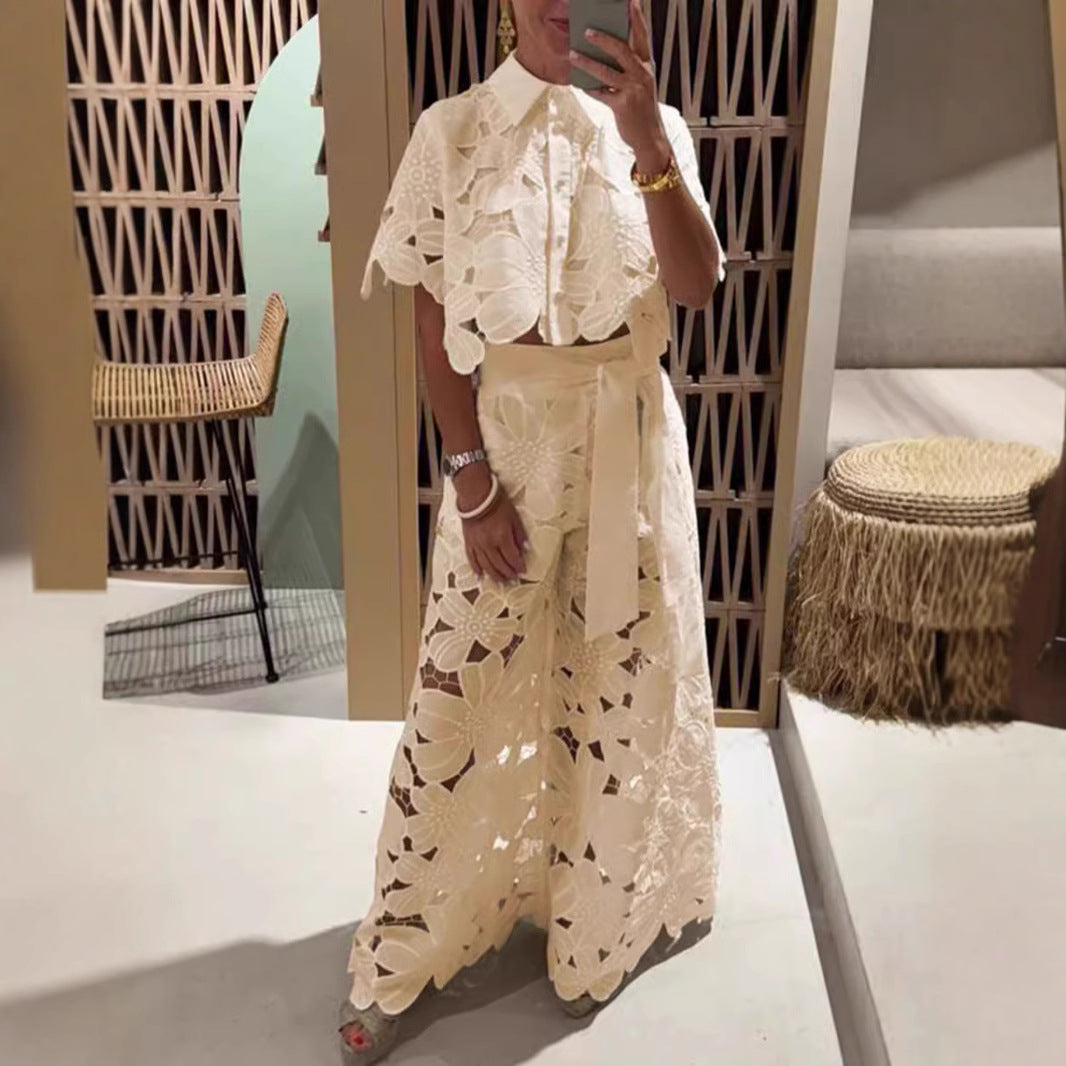 Rosa® | Women'S Evening Set With Floral Cut-Out Design And Waist Belt