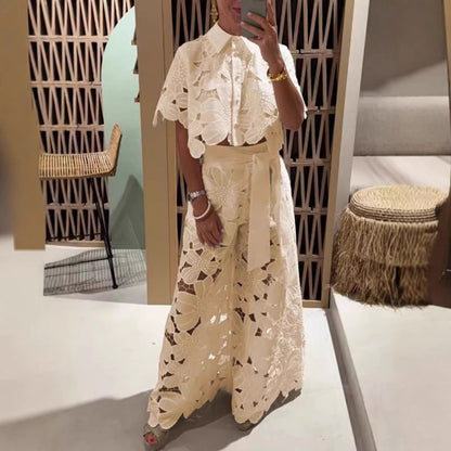 Rosa® | Women'S Evening Set With Floral Cut-Out Design And Waist Belt