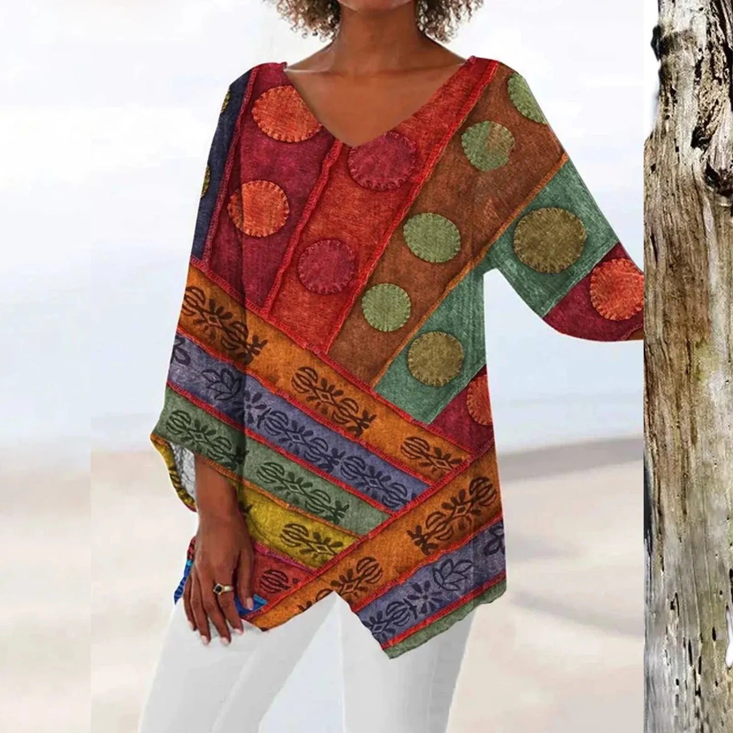 Azul® | Vintage V-neck women's blouse