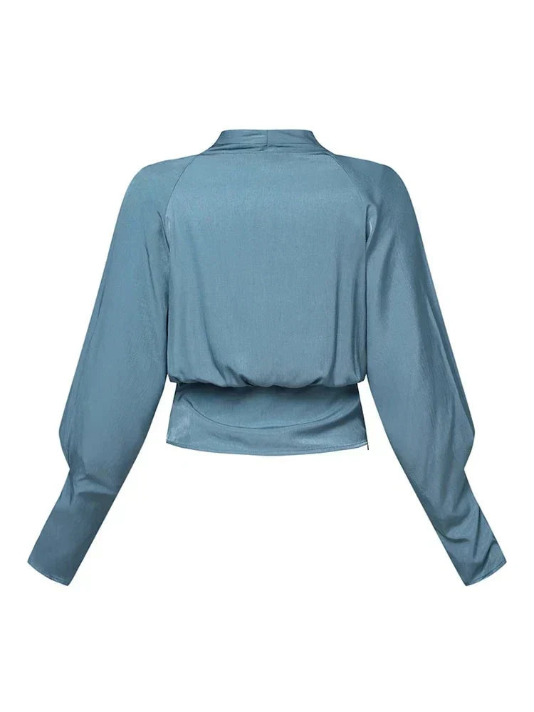 V-Neck Women's Blouses with Puff Sleeves