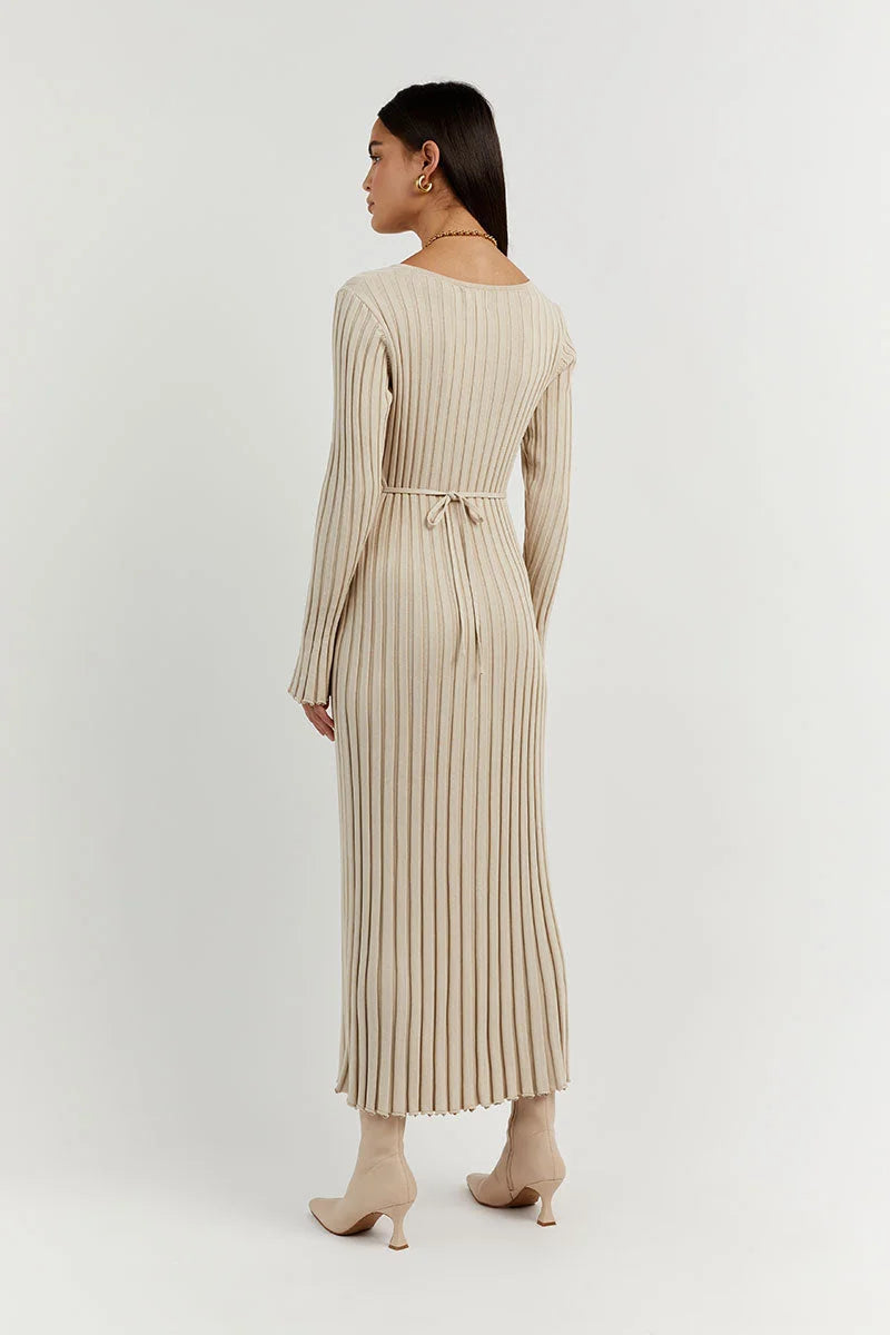 Luisa® | Knitted Midi Dress With V-Neck And Sleeves