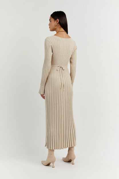 Luisa® | Knitted Midi Dress With V-Neck And Sleeves