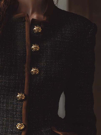 Vintage-Inspired Tweed Jacket With Contrast Trim And Gold Buttons