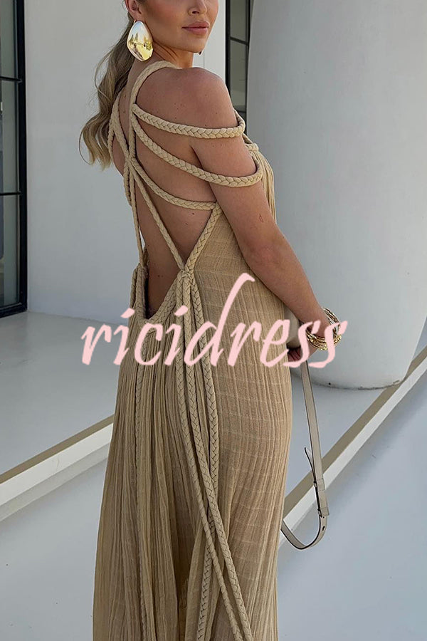 Modern and Sophisticated Linen Blend Draped Braids Cover Up Maxi Dress