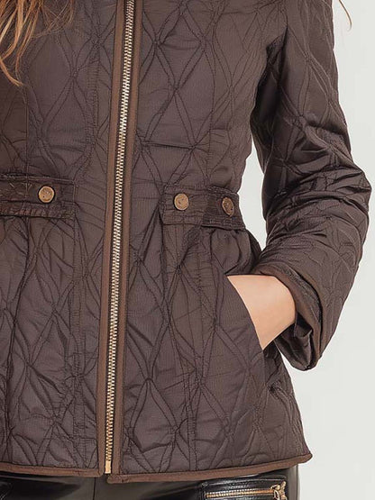 Classic Brown Quilted High-Neck Jacket