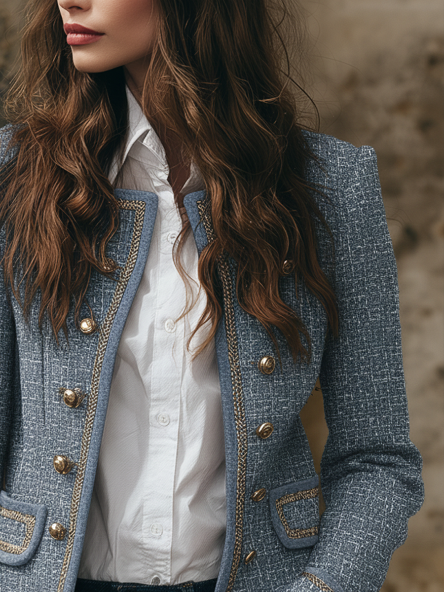 Retro Chanel Style Poly Velvet Tweed Jacket