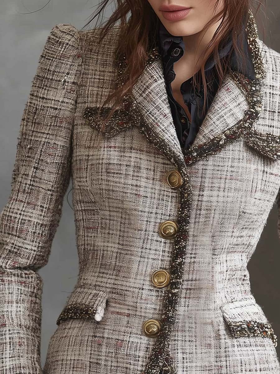 French Tweed Fitted Blazer With Contrast Trim