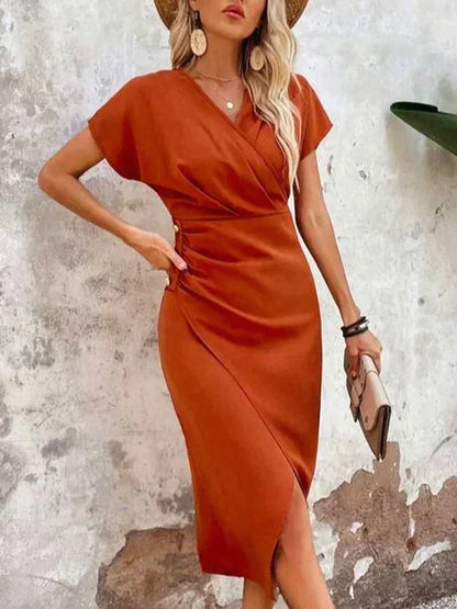 Patricia® | Orange midi dress with V-neck and slit