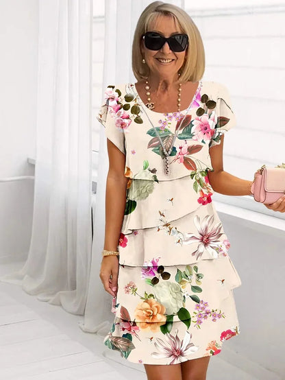 Paulina® | Pleated Floral Print Ruched Dress