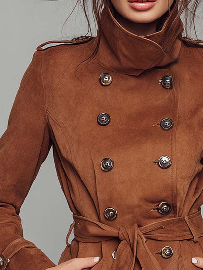 Vintage Brown Microsuede Belted Trench Coat