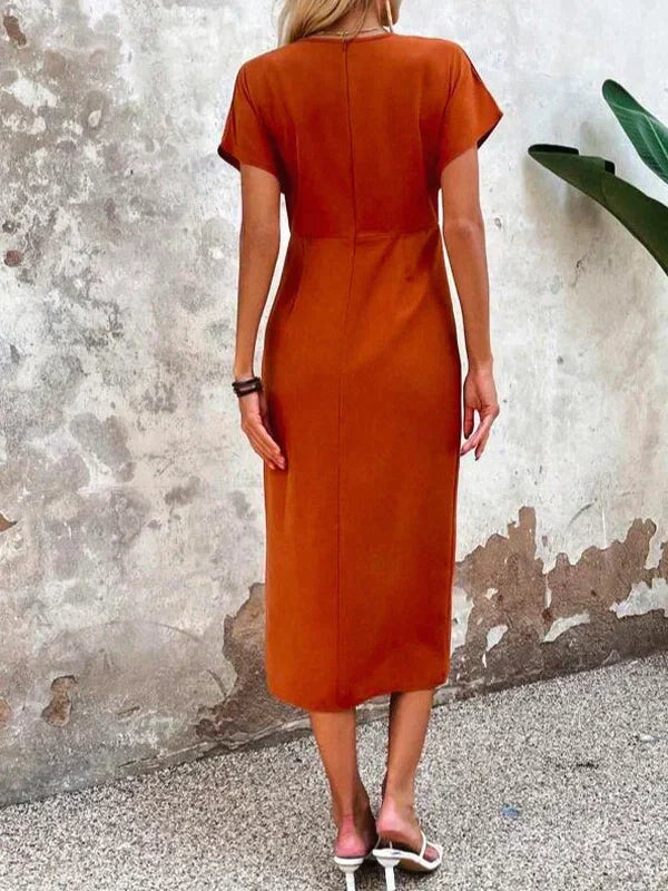Patricia® | Orange midi dress with V-neck and slit