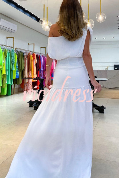 Midnight Chances One Shoulder Ruched Detail Slit Maxi Dress