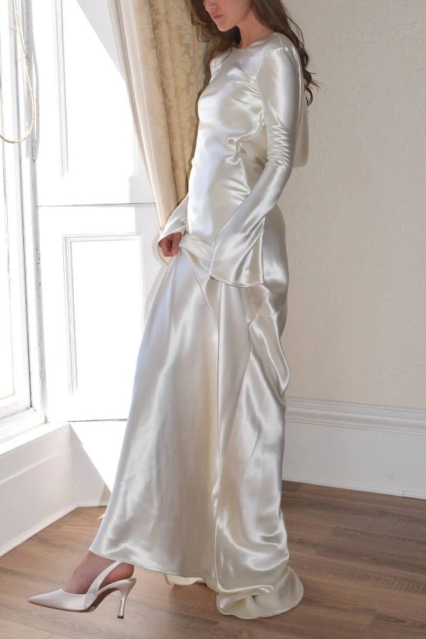 Robyn® | Pearl Eden maxi dress with an open cowl neckline and satin back