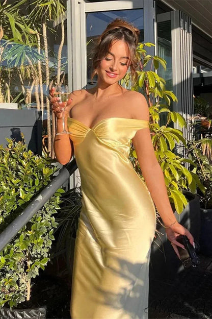 Chic Satin Off Shoulder Open Back Party Dress