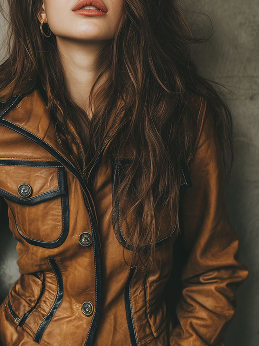 Vintage Contrast-trimmed Eco-friendly Leather Jacket