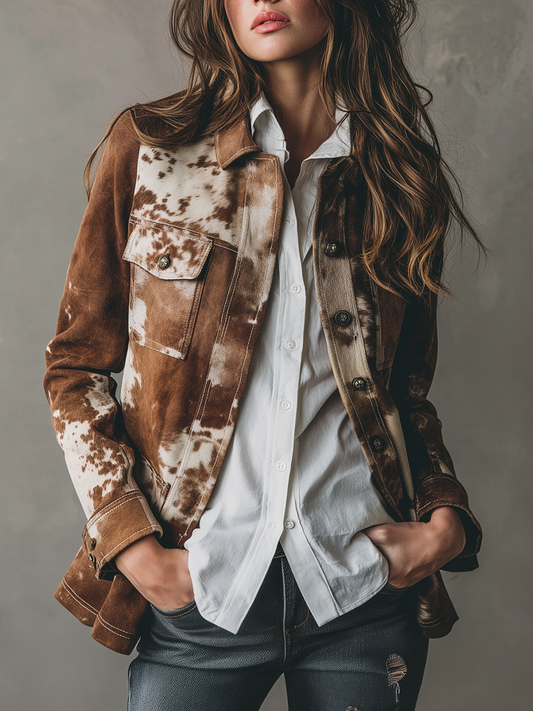 Vintage Cow Skin Prined Eco-friendly Suede Jacket