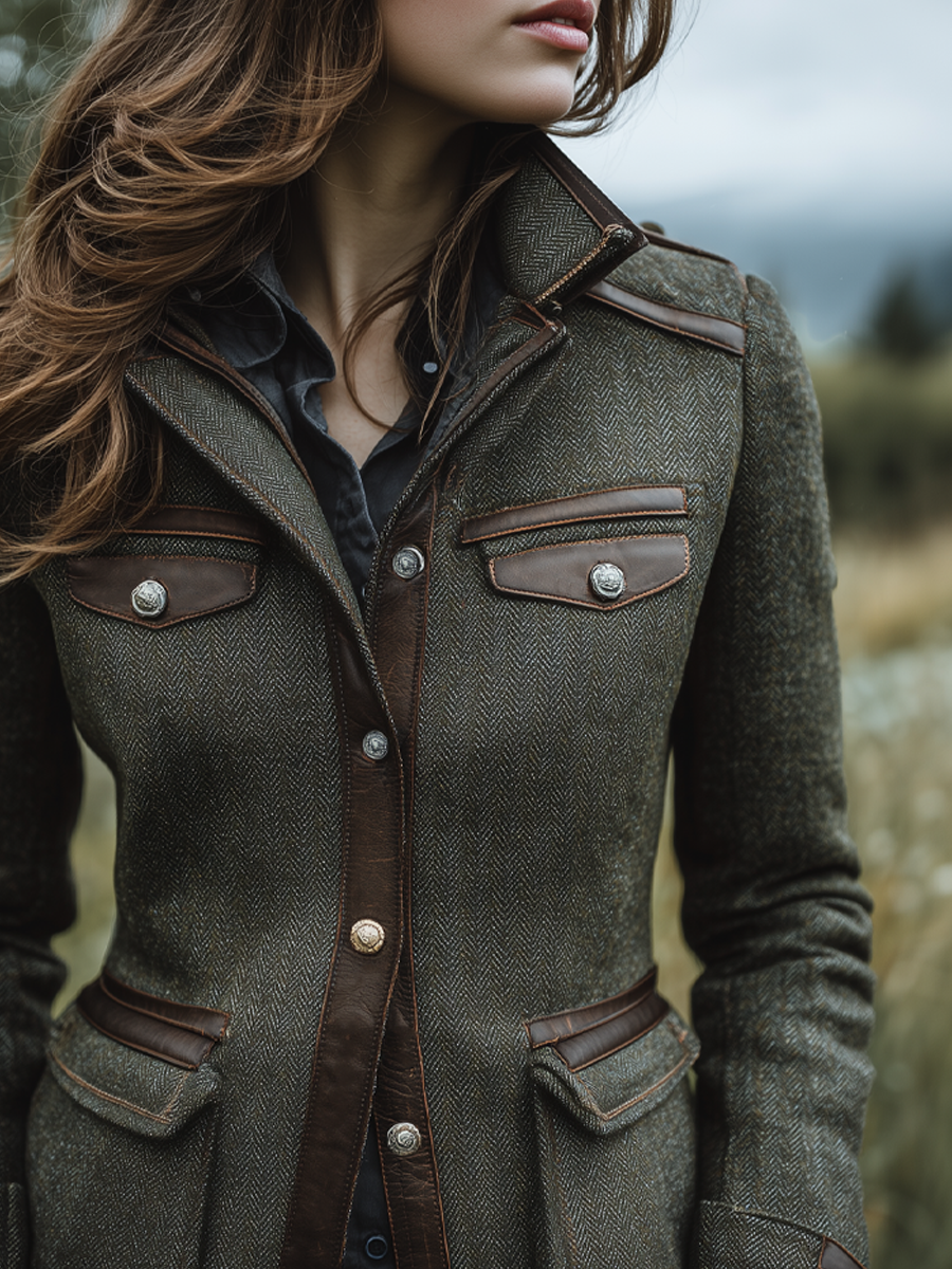 Vintage Multi-Pocket Tweed Outdoor Jacket