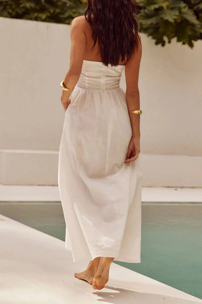 Yolaina® | Sexy plain sleeveless dresses with pocket pleats and halterneck