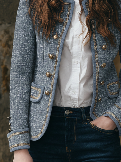 Retro Chanel Style Poly Velvet Tweed Jacket